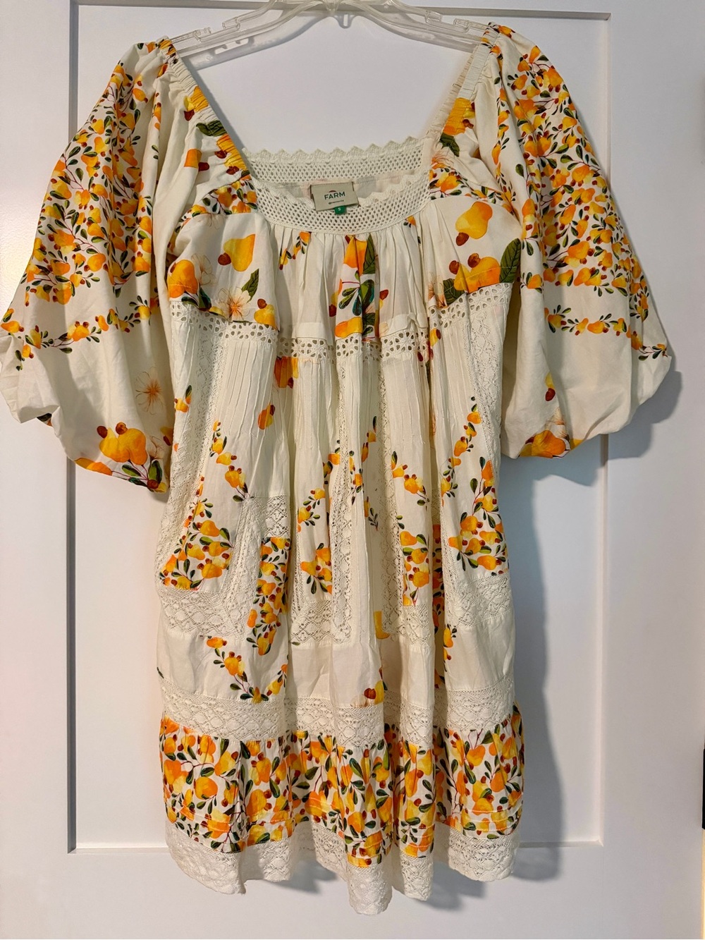FARM Rio Cashew Puff Mini Dress with Yellow & Green Floral Print